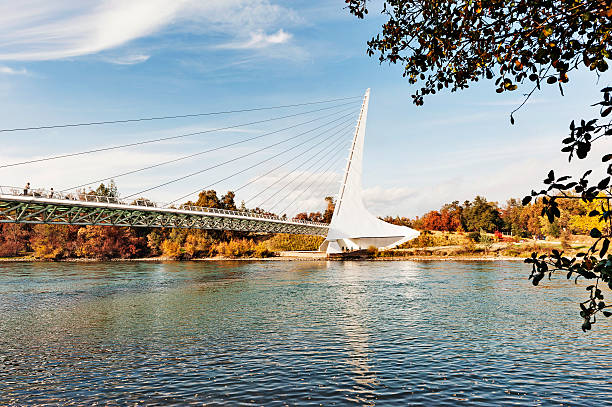 Redding California, USA- November 20, 2008: This very stylish Sundial Bridge is a walking bridge crossing the Sacramento River in Redding California at Turtle Bay and very popular destination for visitors from far and near as well as a great location for sports fishing and on this November day in Northern California under a beautiful Cloudy day it was a very nice visit.