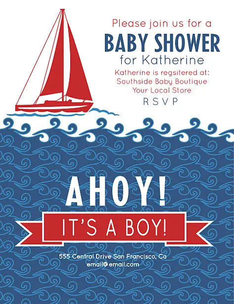 Vector illustration of Nautical Theme Baby Shower Party Invitation