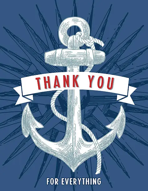 Vector illustration of Nautical Theme Thank You Note.