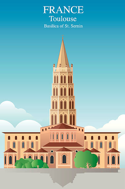 stockillustraties, clipart, cartoons en iconen met toulouse- basilica of st. sernin - toulouse