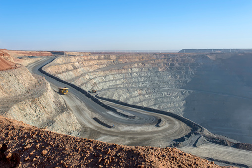 open pit mine in Mongolia, hauling trucks