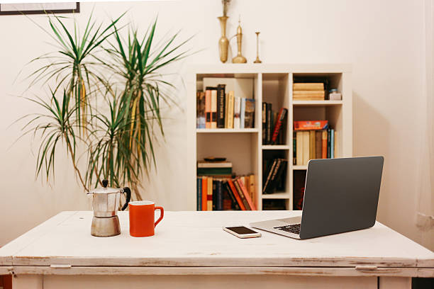 roh domovského pracovního prostoru - knihovna police fotky - stock snímky, obrázky a fotky