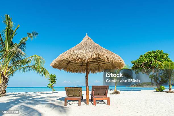Beach Chairs And Umbrella On Island In Phuket Thailand Stock Photo - Download Image Now