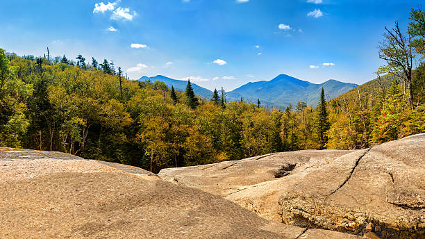 Algonquin Peak as viewed from Mt Marcy hiking trai Algonquin Peak as viewed from Indian Falls along Mt Marcy hiking trail. Algonquin Peak is the second highest mountain in New York, and one of the 46 Adirondack High Peaks in Adirondack Park adirondack mountain stock pictures, royalty-free photos & images