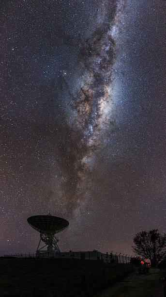 Milky Way rising above a radio satellite dish Milky Way rising above a radio satellite dish stars in your eyes stock pictures, royalty-free photos & images