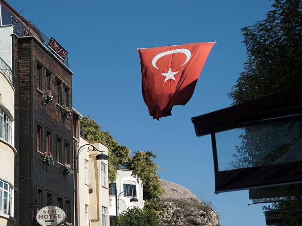 istock Turkish Flag above Street 505303478