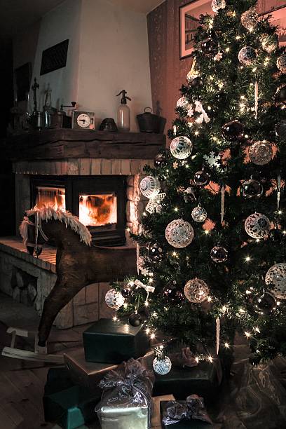 istock old styled christmas tree with interieurs, and decoration 505304535