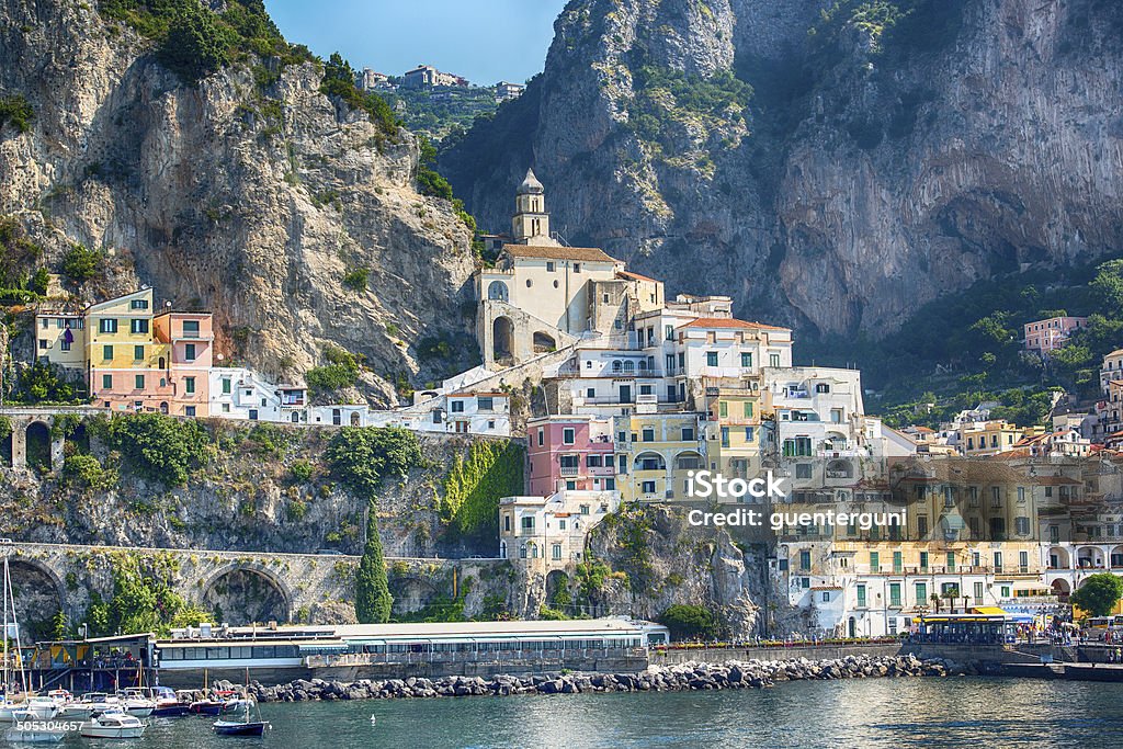 Panoramic view of Amafli town, Campania, Italy, XXL image Panormaic view of the town of Amfalfi, province of Salerno and region Campania, Italy. Amalfi and the coast on the Tyrrhenian Sea where the it is located is an important tourist destination, the town itself is included in the UNESCO World Heritage Sites. Salerno Stock Photo