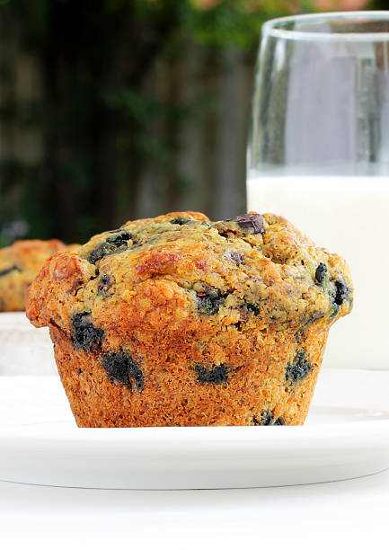 mirtilo brioche de farelo de aveia - muffin blueberry muffin healthy eating bran muffin - fotografias e filmes do acervo