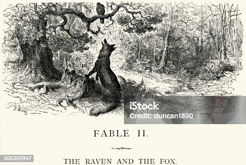 istock La Fontaine's Fables - Raven and the Fox 505305947