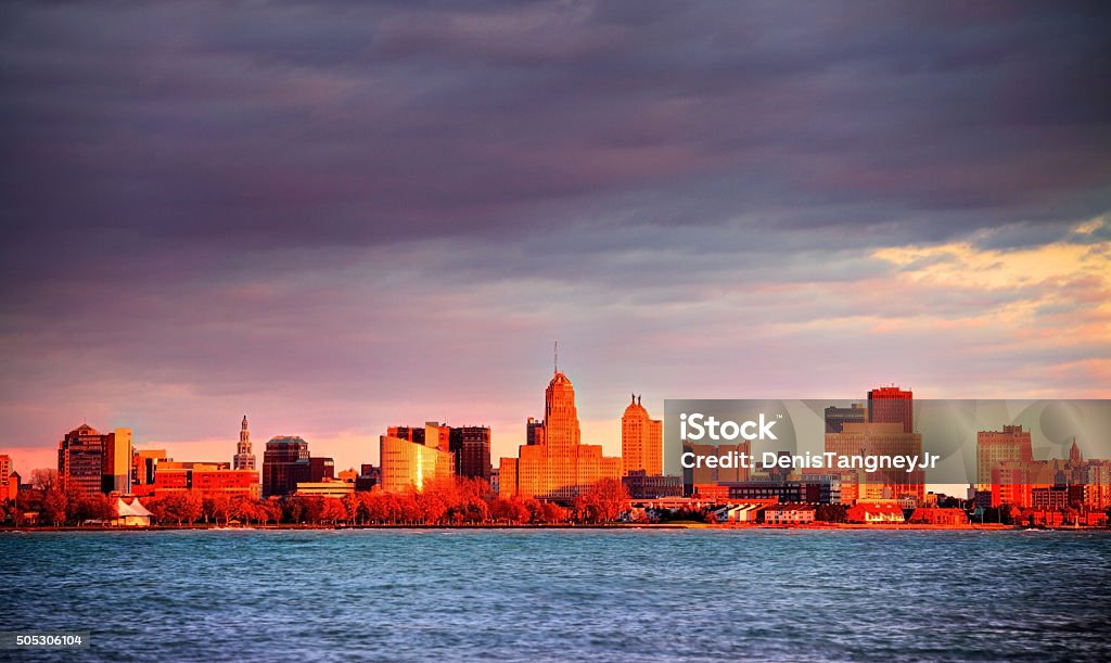 Buffalo New York Skyline Storm clouds over the Buffalo New York Skyline Buffalo - New York State Stock Photo