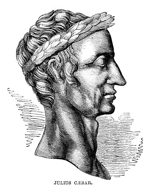 Julius Caesar An engraved vintage illustration portrait of Julius Caesar 100-44BC  from a Victorian book dated 1866 that is no longer in copyright julius caesar bust stock illustrations