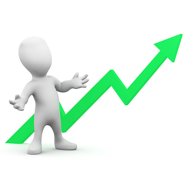 istock 3d Little man expects positive growth 505309235