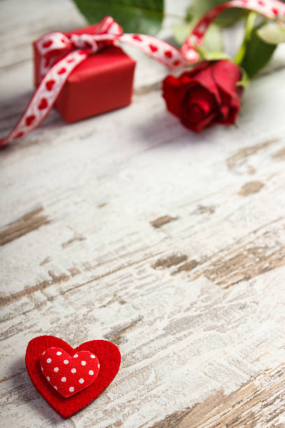 istock Red heart, wrapped gift and rose for Valentines Day 505326238