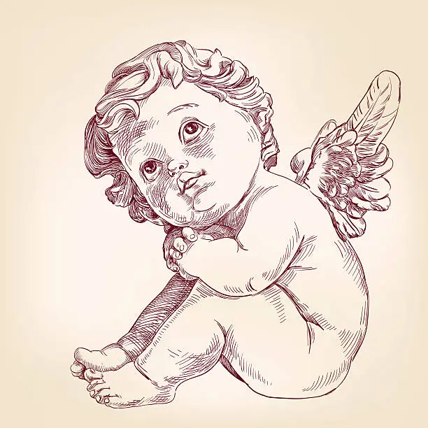 Vector illustration of angel or cupid little baby  hand drawn vector llustration