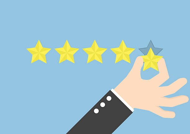 ilustrações de stock, clip art, desenhos animados e ícones de empresário mão dando cinco estrelas, conceito de feedback - rating ranking quality control aspirations