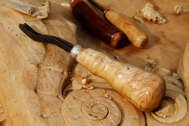 istock carving tool closeup on wooden background 505328660