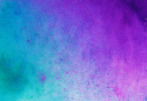 An hand painted image with shades of bright magenta pink, purple and blue. There is a texture of paint splatters and mottled colors. This would make a great background or texture.