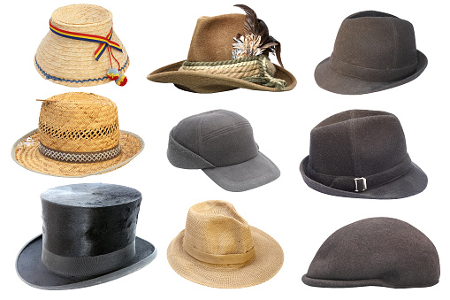 collection of traditional old hats isolated over white background ready for your design