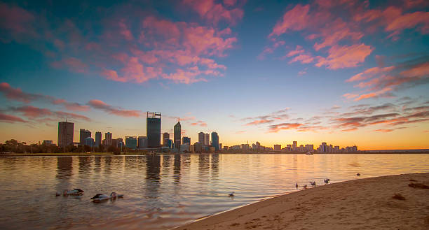 istock Golden Sunrise View of Perth Skyline from Swan River 505332746