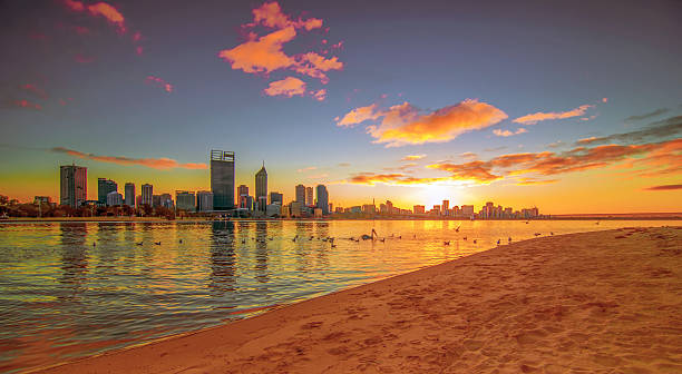 istock Golden Sunrise View of Perth Skyline from Swan River 505332786