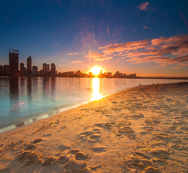 istock Golden Sunrise View of Perth Skyline from Swan River 505333784