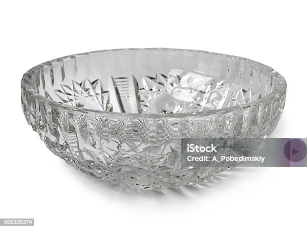 Crystal Dish Isolated On White Background Stock Photo - Download Image Now - Glass - Material, Plate, Bowl