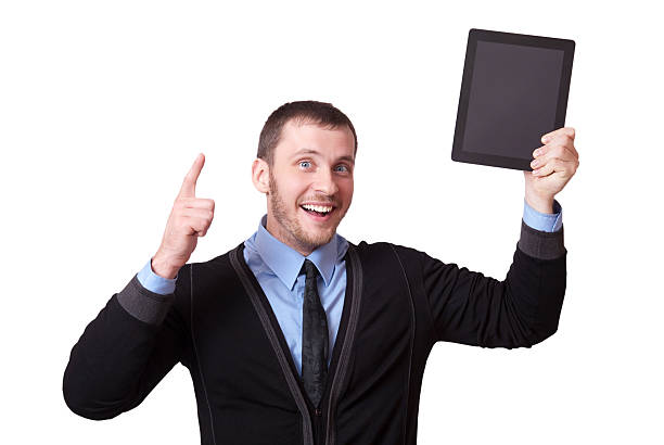 istock Happy man with a tablet in his hand 505338114
