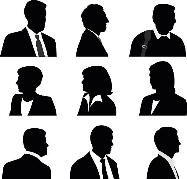 ilustrações, clipart, desenhos animados e ícones de pessoas de negócios silhueta de perfil - men necktie isolated white background