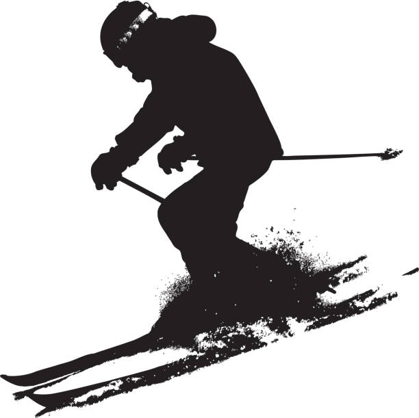 ilustrações de stock, clip art, desenhos animados e ícones de montanha esquiador descida declive. vetor silhueta desportiva. - slalom skiing