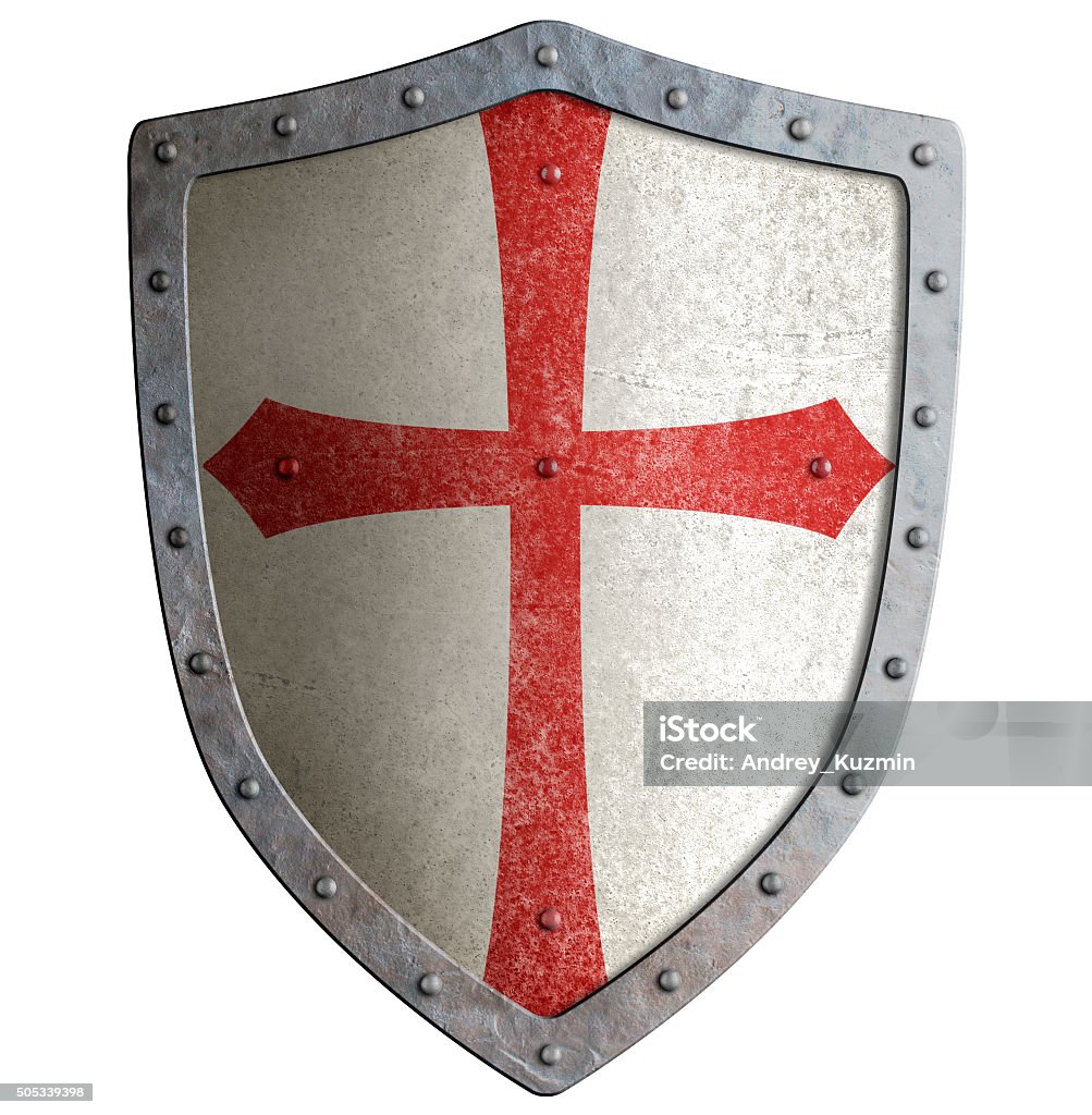 templar o crusader knight's apantallamiento metálico aislado - Foto de stock de Las Cruzadas libre de derechos