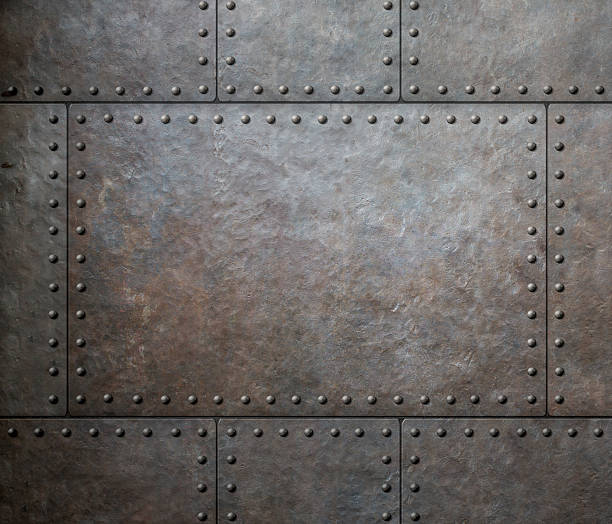 metal steam punk background or texture metal texture with rivets as steam punk background  ironclad stock pictures, royalty-free photos & images