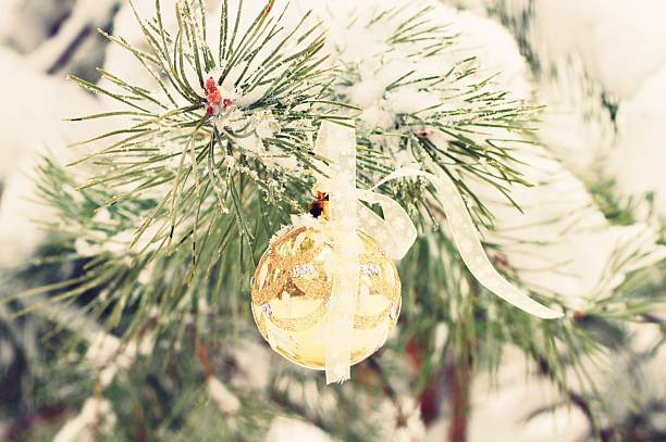 istock New year decor on snow covered pine boughs 505343346