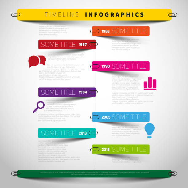 Vector timeline Infographic report template Vector timeline Infographic report template with paper stripes and icons template infographics stock illustrations