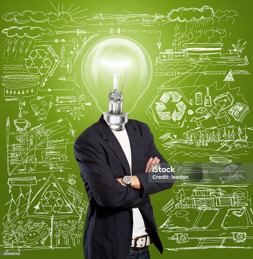 Lamp Head Businessman Idea concept, lamp head businessman have got an idea Leadership Stock Photo