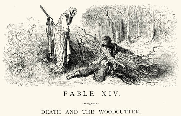 la fontaine's fables - death and the woodcutter - 死神 插圖 幅插畫檔、美工圖案、卡通及圖標