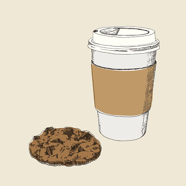Coffee And Chocolate Cookie hand drawn illustration. chocolate chip cookie drawing stock illustrations