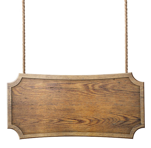 wood sign hanging on rope isolated