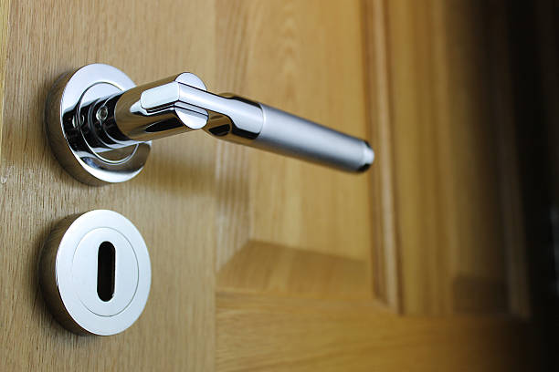 istock Wooden Door with Chrome Handle 505370275