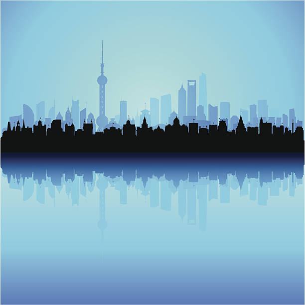 Detailed Shanghai Skyline (Complete, Separate, Moveable Buildings) The Bund in front and Pudong behind. Each building is separate, complete and highly detailed. the bund shanghai stock illustrations