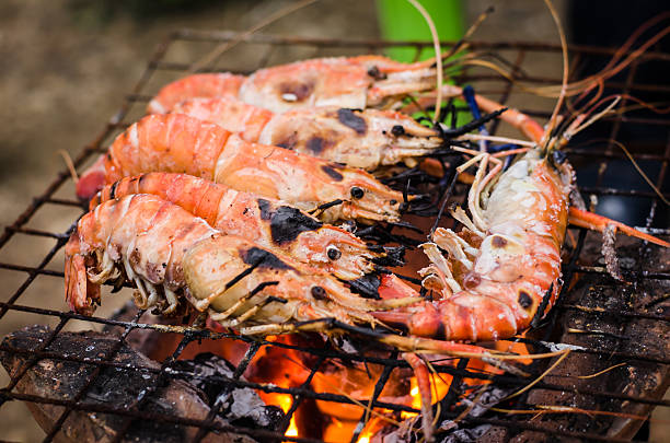 Grilled shrimp stock photo
