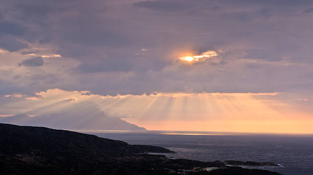 istock Divine light, stormy sky and sunrise around holy mountain Athos 505372497