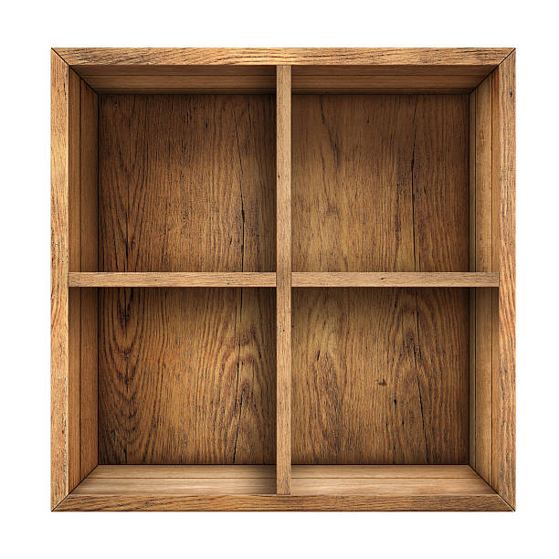 old wood box or drawer top view isolated on white