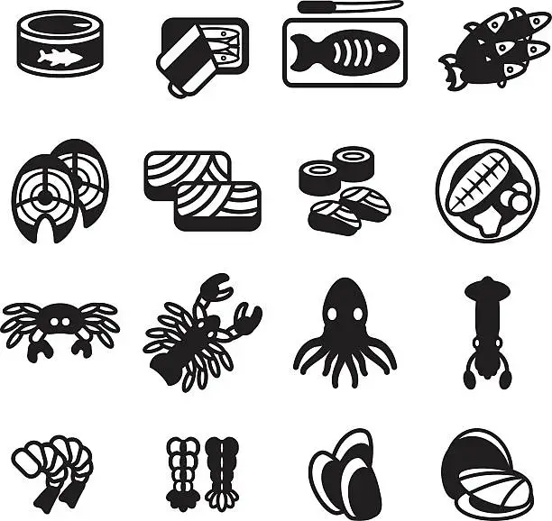 Vector illustration of Seafood icon set. Vector eps 10.