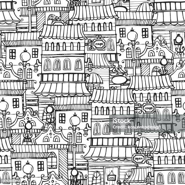 Cartoon Fairy Tale Drawing Vintage Town Stock Illustration - Download Image Now - Abstract, Apartment, Architecture