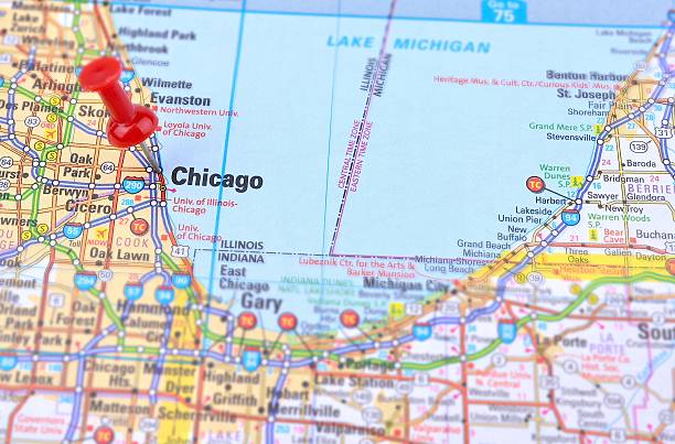 Map of Chicago Map Series great lakes photos stock pictures, royalty-free photos & images