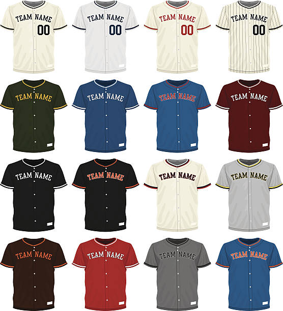 ilustrații de stoc cu colecție de opțiuni diferite de tricou de baseball colorate - echipament de baseball