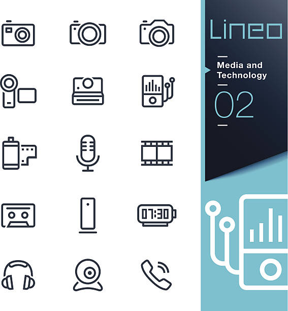 Lineo - Media and Technology outline icons Vector illustration, Each icon is easy to colorize and can be used at any size.  microphone stand photos stock illustrations
