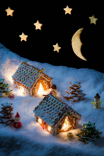 istock Cozy gingerbread cottage in snow 505397593