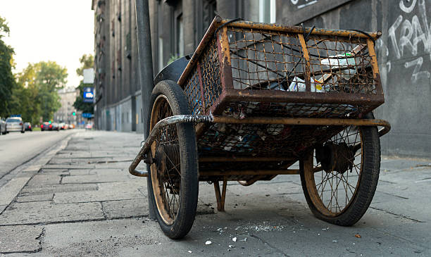 Old trolley standing on the sidewalk in Krakow